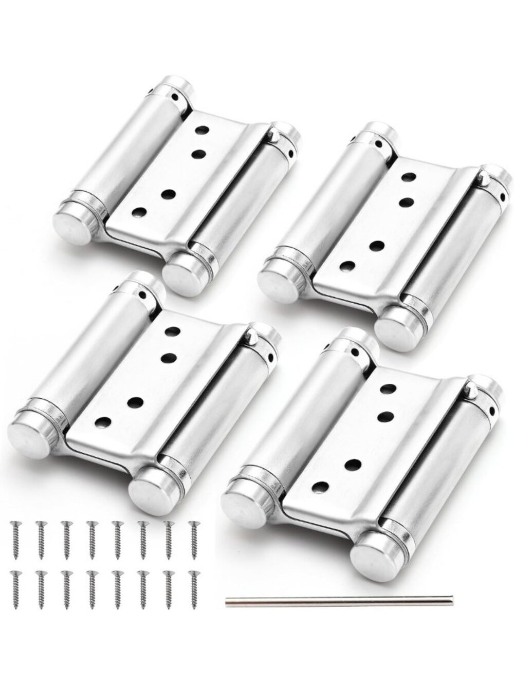 Brushed Nickel Double Action Door Hinges, 3 Inch, 4 Pack - Heavy Duty & Durable